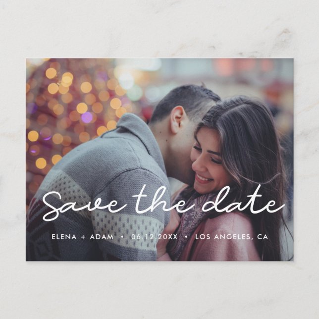 Einfaches Save the Date Foto Ankündigungspostkarte (Vorderseite)