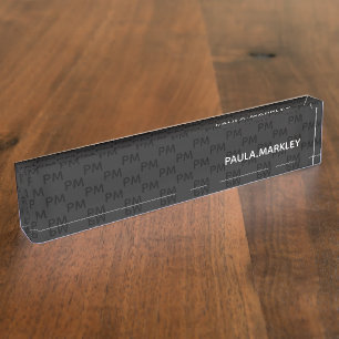 Einfaches Schlicht Schwarz Grau Modernes Monogramm Namensplakette