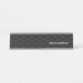 Einfaches Schlicht Schwarz Grau Modernes Monogramm Schreibtischnamensplakette