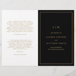 Einfaches Schwarz-Gold-Monogramm-Hochzeitsprogramm
