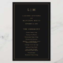 Einfaches Schwarz-Gold-Monogramm-Hochzeitsprogramm