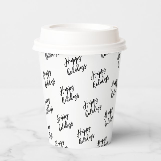Einfaches Schwarz Happy Holiday benutzerdefinierte Pappbecher (Vorderseite)