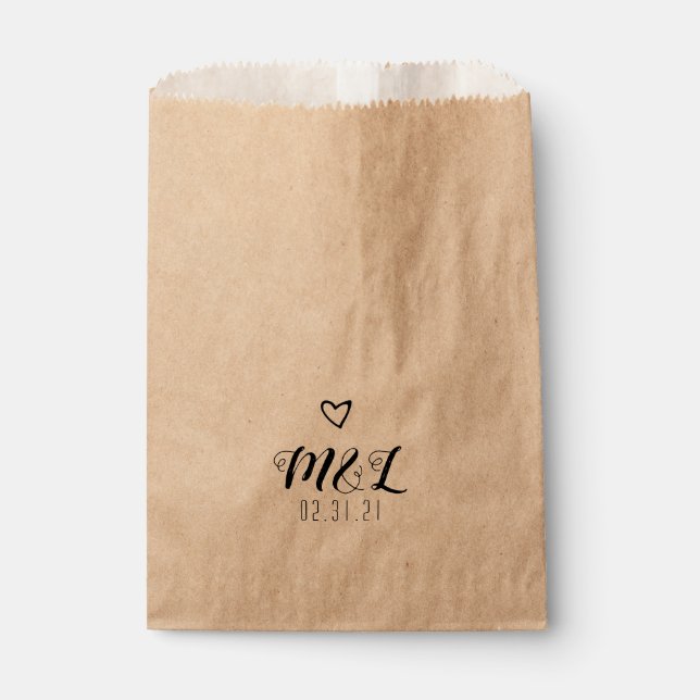 Einfaches Schwarz-Hochzeitslogo für das Herz Geschenktütchen (Vorderseite)