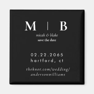 Einfaches Schwarz-Monogramm B/W Hochzeit Das Datum Magnet
