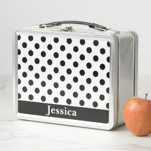 Einfaches Schwarz-Punkte-Muster mit Namen Metall Lunch Box