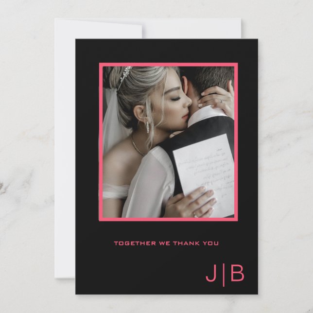 Einfaches, schwarz-rosa-minimalistisches Foto Dankeskarte (Vorderseite)
