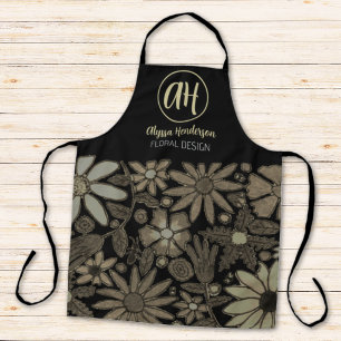 Einfaches Schwarz-Tan-Logo-Blumendesign Florist Schürze