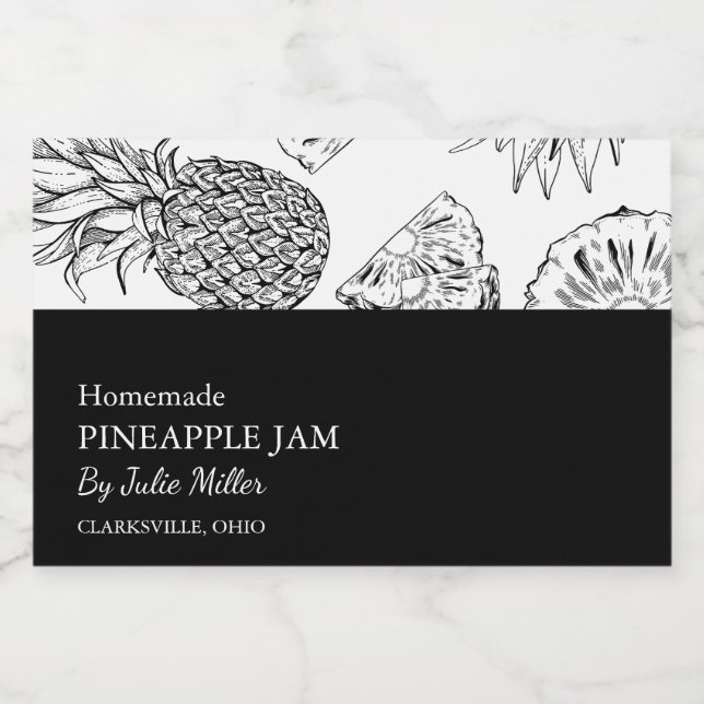 Einfaches Schwarz-Weiß-Ananas-Konfitüre Lebensmitteletikett (Einzelnes Label)