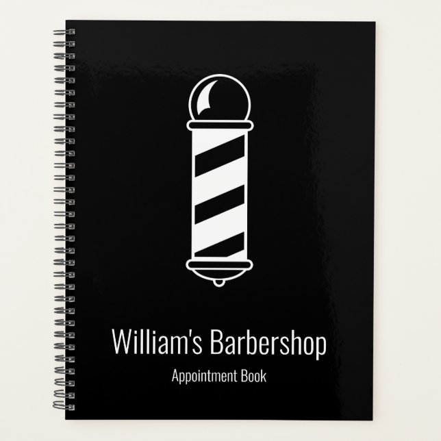 Einfaches Schwarz-Weiß-Barbershop-Stellenbuch Planer (Vorderseite)