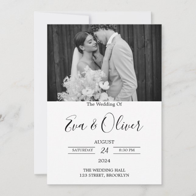 Einfaches Schwarz-Weiß-Foto für Hochzeiten Einladung (Vorderseite)