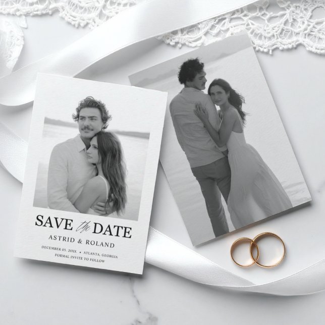 Einfaches Schwarz-Weiß-Foto Save the Date (Von Creator hochgeladen)