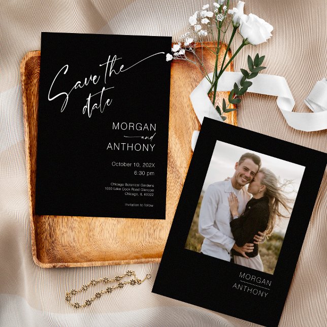 Einfaches Schwarz-Weiß-Foto Save the Date (Von Creator hochgeladen)