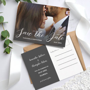 Einfaches Schwarz-Weiß-Foto Save the Date Hochzeit Postkarte