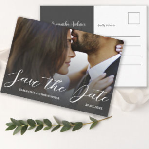 Einfaches Schwarz-Weiß-Foto Save the Date Hochzeit Postkarte