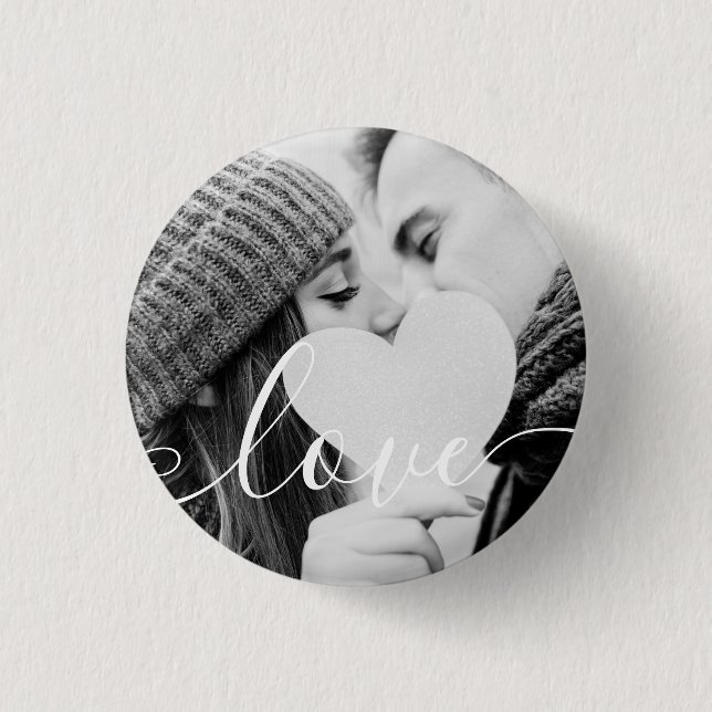 Einfaches Schwarz-Weiß-Foto-Script für Paare Button (Vorderseite)