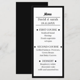 Einfaches Schwarz-Weiß-Hochzeitsessen Menükarte