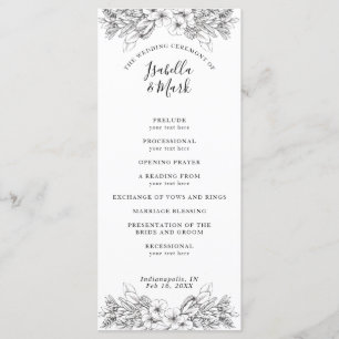 Einfaches Schwarz-Weiß-Hochzeitsprogramm mit Blume Programm