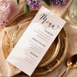 Einfaches Schwarz-Weiß-Menü für Hochzeiten Menükarte