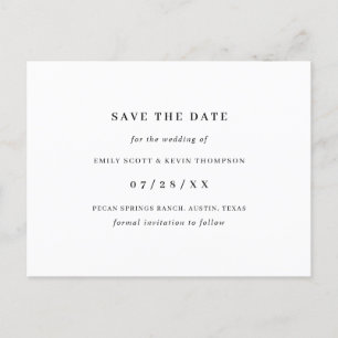Einfaches Schwarz-Weiß-Minimalist Save-the-Date Ankündigungspostkarte