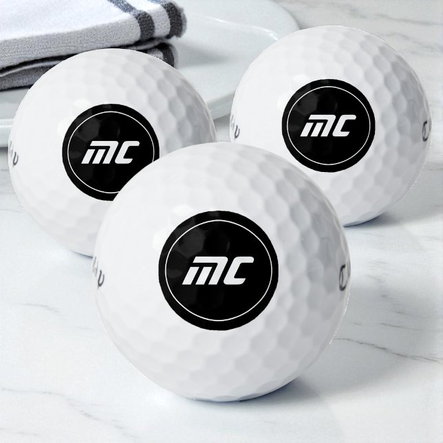 Einfaches Schwarz-Weiß-Monogramm mit Initialen Golfball (Simple Black and White Initials Cool Monogram Golf Balls)