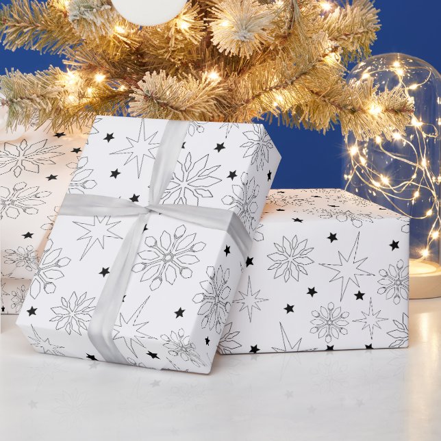 Einfaches Schwarz-Weiß-Niedliches Weihnachtsmuster Geschenkpapier (Feiertage)
