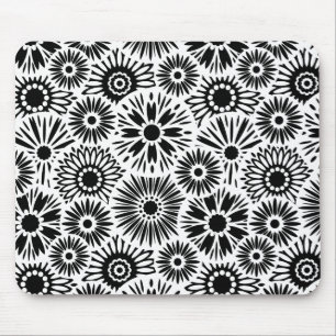 Einfaches Schwarz-Weiß-Retro-Grafik-Daisy-Muster a Mousepad