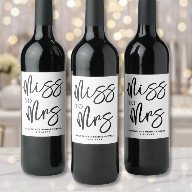 Einfaches Schwarz-Weiß-Script Brautparty Weinetikett (Simple Black White Script Bridal Shower Wine Label )