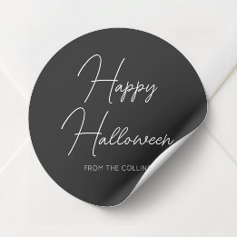 Einfaches Schwarz-Weiß-Script Frohes Halloween Runder Aufkleber