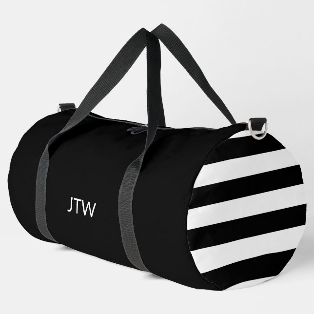 Einfaches Schwarz-Weiß-Streifen-Muster Duffle Bag (Linke Ecke)