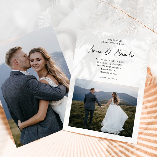 Einfaches Schwarz-Weiß-Zwei-Foto-Hochzeitsschreibe Einladung (Von Creator hochgeladen)
