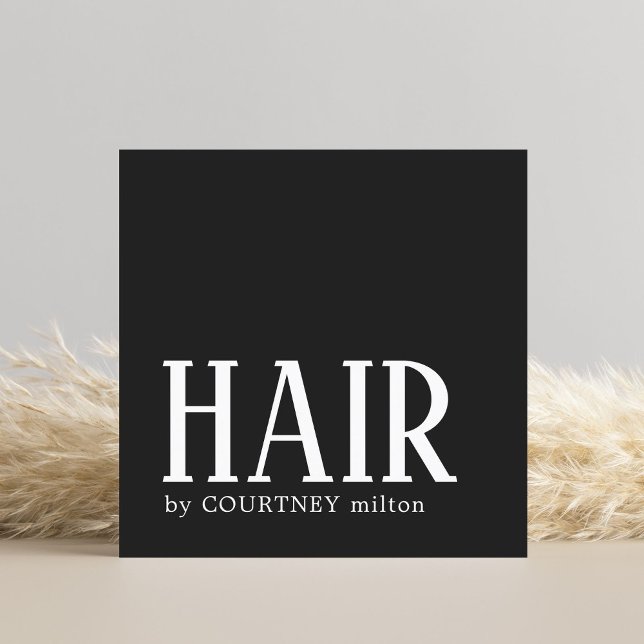 Einfaches Schwarz-weißer Hair Stylist Square Bus Quadratische Visitenkarte (Von Creator hochgeladen)