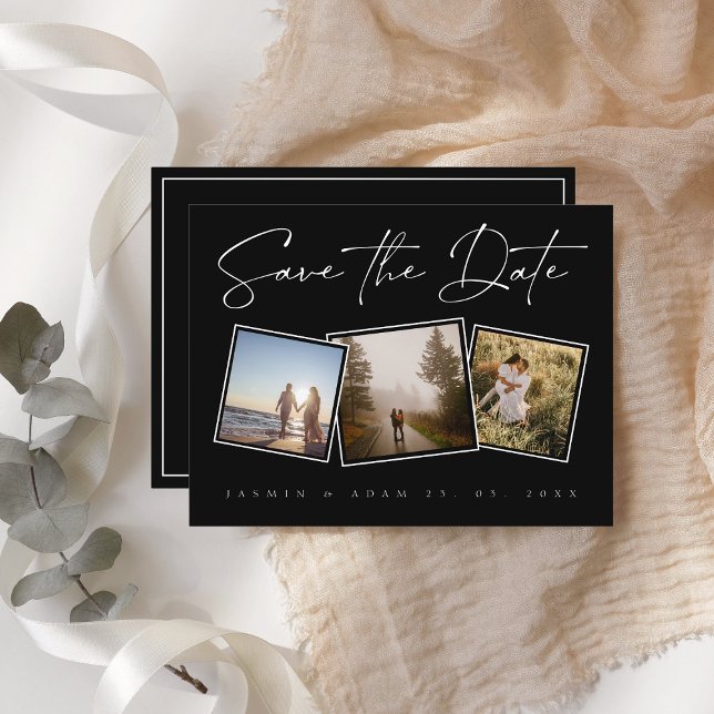 Einfaches Schwarz-weißes Foto Hochzeit speichern S Ankündigungspostkarte (Von Creator hochgeladen)