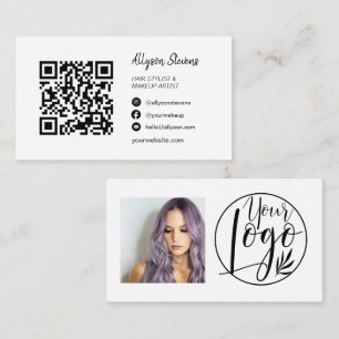 Einfaches Schwarz-weißes Haarschminken Foto qr-Log Visitenkarte