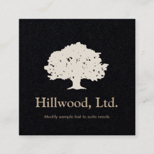 Einfaches Schwarz-weißes klassisches Tree-Logo Quadratische Visitenkarte