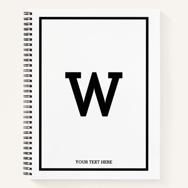 Einfaches Schwarz-weißes Monogram-Sketchbook Notizbuch (Vorderseite)