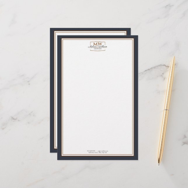 Einfaches Schwarz-weißes Monogramm-Geschäft Briefpapier (Vorderseite/Rückseite Beispiel)
