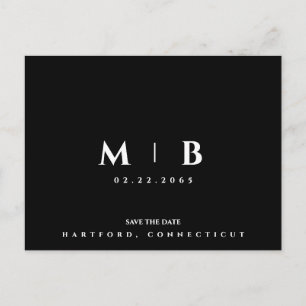 Einfaches schwarz-weißes Monogramm-Hochzeit 'Save Postkarte