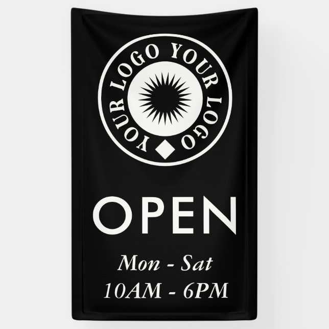 Einfaches Schwarz-weißes Open-Business-Logo Banner (Vertikal)
