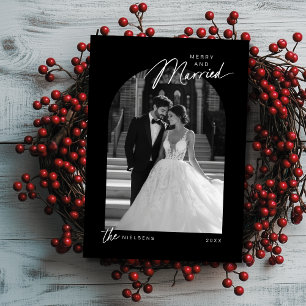 Einfaches Schwarz-weißes Verheiratetes Script-Foto Feiertagskarte