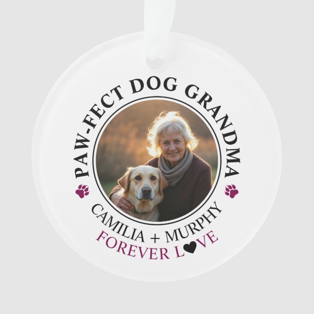 Einfaches Schwarzer Text Funny Dog Oma Foto Ornament (Vorderseite)