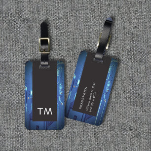 Einfaches schwarzes blaues Leiterplatten-Monogramm Gepäckanhänger
