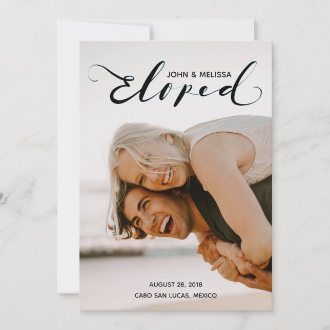 Einfaches Schwarzes Eloped persönliche Einladung (Vorderseite)