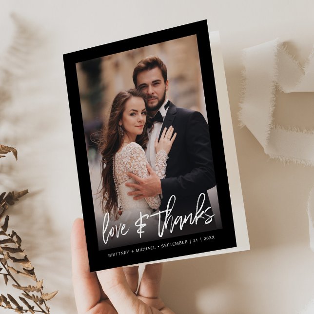 Einfaches Schwarzes Foto mit Handschrift dank Kart Dankeskarte (A simple and elegant way to say thank you with a personal touch by adding a photo on the front.)