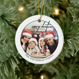 Einfaches Schwarzes Frohnes Weihnachtsfest-Foto Keramik Ornament