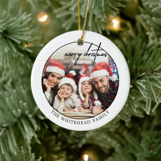 Einfaches Schwarzes Frohnes Weihnachtsfest-Foto Keramik Ornament (Baum)