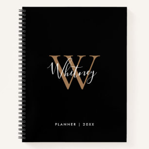 Einfaches schwarzes Goldschrift-Monogramm-Name-Not Notizbuch