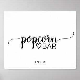 Einfaches schwarzes Kalligrafie-Popcorn-Bar-Schild Poster