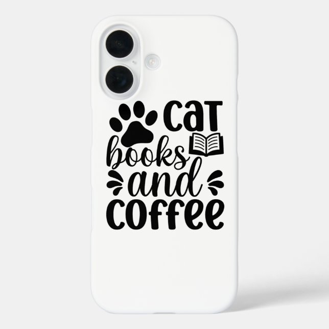 Einfaches schwarzes "Katzen Bücher und Kaffee" Ges iPhone 16 Hülle (Rückseite)