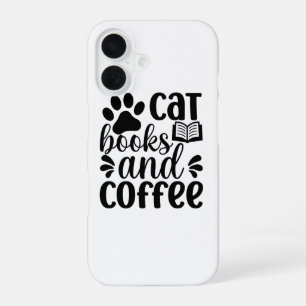 Einfaches schwarzes "Katzen Bücher und Kaffee" Lie iPhone 16 Hülle