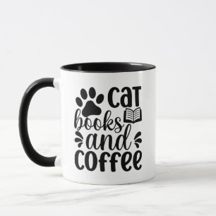 Einfaches schwarzes "Katzen Bücher und Kaffee" Lie Tasse